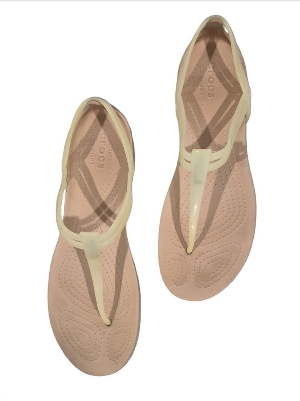 Crocs Isabella T-Strap Sandals – Translucent Cream/Oyster – Size 10 W